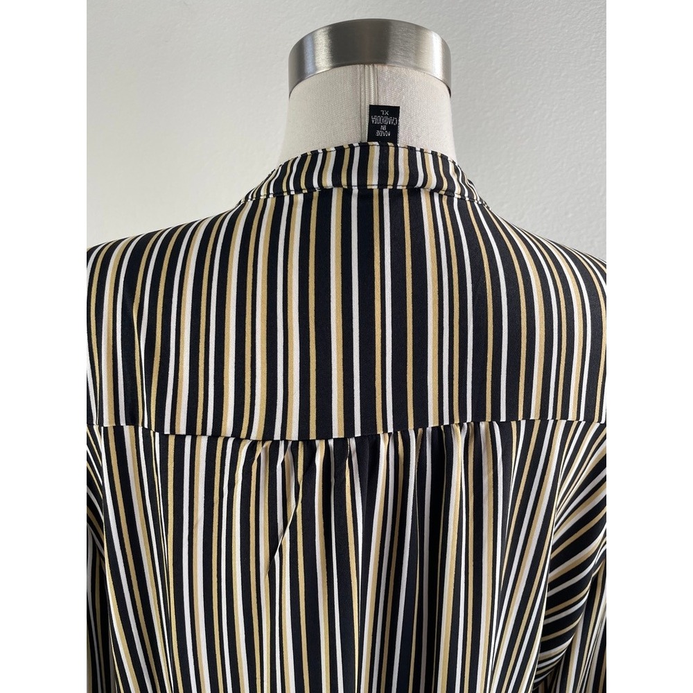 Cocomo Womens XL V Neck 3/4 Sleeve Striped Knit Tunic Top Black Yellow White - Picture 8 of 8